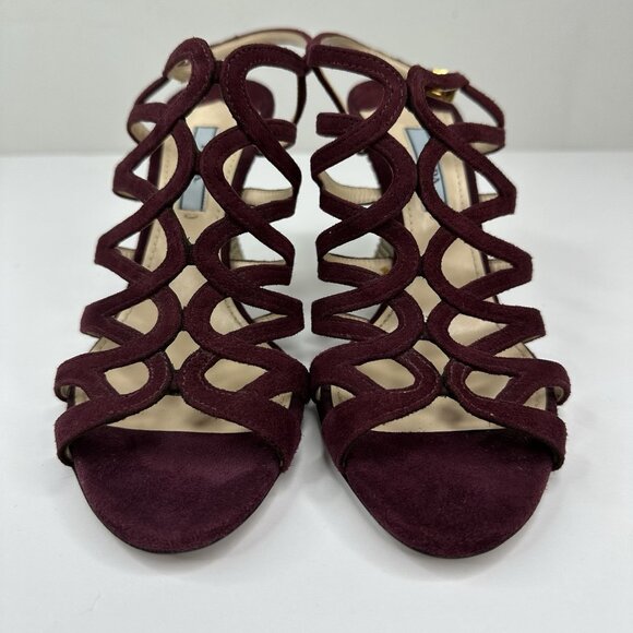 Prada Women's Burgundy Open Toe Strappy Wedge Metallic Sandal EU‎ 37.5 / US 7 - Picture 3 of 17